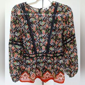 Veronica Beard Cabo Boho Paisley printed silk blouse sz 6